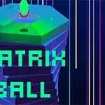 Torre hexagonal multicolor con letras MATRIX BALL y una esfera verde neón en la parte superior