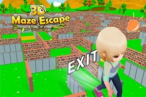 Niña en un laberinto tridimensional con la palabra EXIT resaltada