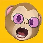 Caricatura de un mono con gafas rosadas sobre un fondo amarillo