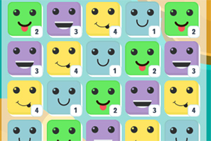 Cuadrícula de caras sonrientes de colores con números pequeños en esquinas