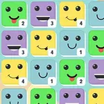 Cuadrícula de caras sonrientes de colores con números pequeños en esquinas
