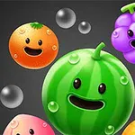 Frutas coloridas con caras sonrientes sobre un fondo oscuro