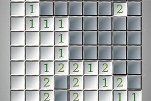 Cuadro de celdas grises y blancas numeradas con dígitos verdes
