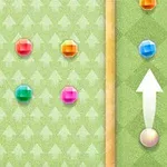 Fondo verde con patrones de flechas y diamantes de colores dispersos, junto a una flecha blanca apuntando hacia arriba y un agujero negro en la parte inferior izquierda