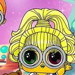Dos personajes de dibujos animados con ojos grandes y gafas redondas, uno con cabello rubio recogido y otro con cabello corto y anaranjado, en un entorno colorido