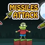 Personaje verde en una plataforma con misiles volando alrededor y una luna llena de fondo