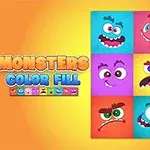 Cuadrícula de nueve monstruos coloridos con expresiones faciales distintas sobre un fondo naranja brillante