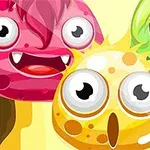 Tres criaturas coloridas de aspecto caricaturesco con ojos grandes y expresiones sorprendidas en un fondo amarillo