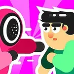 Un personaje con traje rosa y máscara negra se enfrenta a otro personaje de cabello oscuro en un fondo rosa con rayos