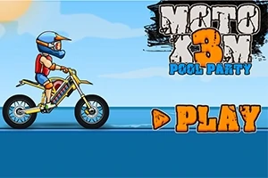 Motorista con casco en motocicleta sobre fondo azul con texto destacado y botón de Play