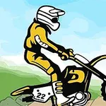 Motociclista con casco y traje amarillo conduciendo una motocicleta en un paisaje natural