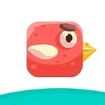 Ícono de un personaje de pájaro rojo con un ojo grande y pico amarillo sobre un fondo blanco