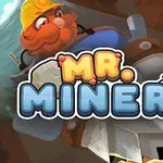 Un personaje barbudo con casco de minero está detrás del texto MR