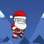 Santa Claus flotando en el aire con un fondo de montañas nevadas