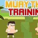 Dos personajes animados en un entorno de entrenamiento con la inscripción Muay Thai Training encima