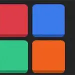 Cuatro bloques de colores en un fondo negro, dispuestos en dos filas, con un bloque rojo, azul, verde y naranja