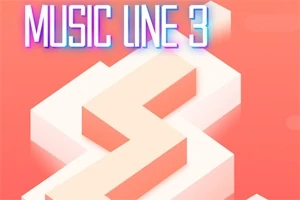 Texto MUSIC LINE 3 en la parte superior con un fondo geométrico en tonos naranjas y blancos