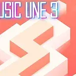 Texto MUSIC LINE 3 en la parte superior con un fondo geométrico en tonos naranjas y blancos