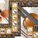 Fichas cuadradas con imágenes de instrumentos musicales sobre un fondo de notas musicales y un violín