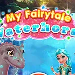 Un caballo de agua fantástico junto a una joven con tridente en un entorno submarino colorido