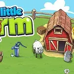 Granja animada con un granero rojo, oveja, planta de agua, cajones vacíos sobre césped verde, y un personaje con sombrero y barba frente a un cielo claro