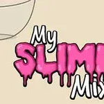 Texto que dice My Slime Mixer en tipografía rosada y blanca junto a un tazón y un tubo de pegamento