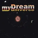 Fondo espacial oscuro con un sol en el centro y varios planetas, acompañado del texto myDream universe en la parte superior