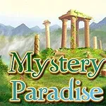 Ruinas antiguas rodeadas de vegetación con montañas al fondo y el texto Mystery Paradise en primer plano