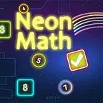 Texto Neon Math en neón con números y símbolos flotantes sobre un fondo oscuro