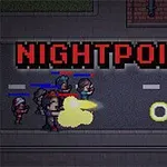Un personaje con un arma dispara a un grupo de enemigos en una calle bajo el título Nightpoint