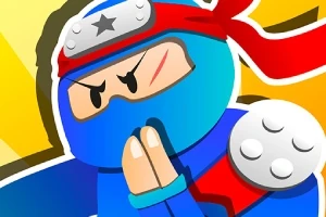 Personaje de dibujos animados vestido de ninja azul con banda roja y expresión decidida