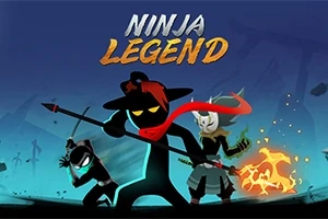 Tres figuras de ninjas en una pose de acción, con armas y efectos visuales llamativos en un fondo azul oscuro