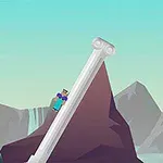 Un personaje subiendo una columna inclinada frente a un paisaje de montañas con texto que indica Level 2 y 2