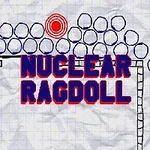 Título Nuclear Ragdoll en letras rojas y azules rodeado de círculos y una diana roja sobre un fondo de papel cuadriculado arrugado