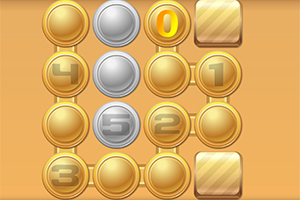 Números del 0 al 5 en monedas doradas y plateadas sobre fondo naranja
