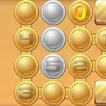 Números del 0 al 5 en monedas doradas y plateadas sobre fondo naranja