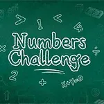 Texto Numbers Challenge en letras blancas sobre un fondo verde tipo pizarra con dibujos de números y símbolos matemáticos en tiza