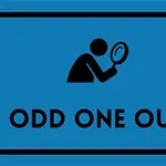 Silueta de figura humana con lupa y texto ODD ONE OUT sobre fondo azul