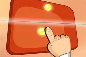 Dedo de una mano tocando un panel rojo con dos luces amarillas encendidas