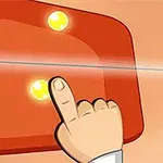 Dedo de una mano tocando un panel rojo con dos luces amarillas encendidas