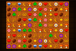Fila de iconos coloridos y repetidos en una cuadrícula con símbolos como corazones, estrellas, lunas, tréboles y flores
