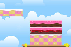 Un pastel de varios niveles con capas de diferentes colores y diseños sobre un fondo de cielo con nubes