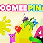 Personajes coloridos y animados con una piñata amarilla y el texto OOMEE PINATA en la parte superior