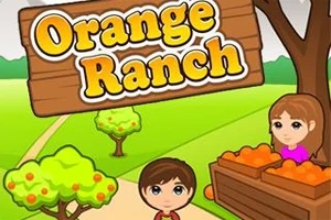 Ilustración colorida de dos personajes junto a un árbol y cajas llenas de naranjas bajo un cartel de madera