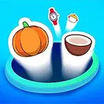 Ilustración de una calabaza y un coco emergiendo de un agujero azul, con un reloj y una magdalena flotando arriba