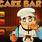 Cocinero vertiendo jarabe sobre un plato de hotcakes con botones de menú a la izquierda