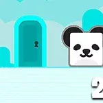 Dos bloques de animales con caras de cerdo rosa y panda blanco frente a una puerta azul con un número dos en la esquina