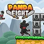 Dos pandas guerreros enfrentándose en un escenario de plataformas con una panda observando al fondo y el título Panda Fight arriba