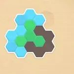 Grupo de hexágonos interconectados en tonos azul, verde y negro sobre un fondo beige