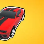 Coche deportivo rojo con franjas negras sobre un fondo amarillo
